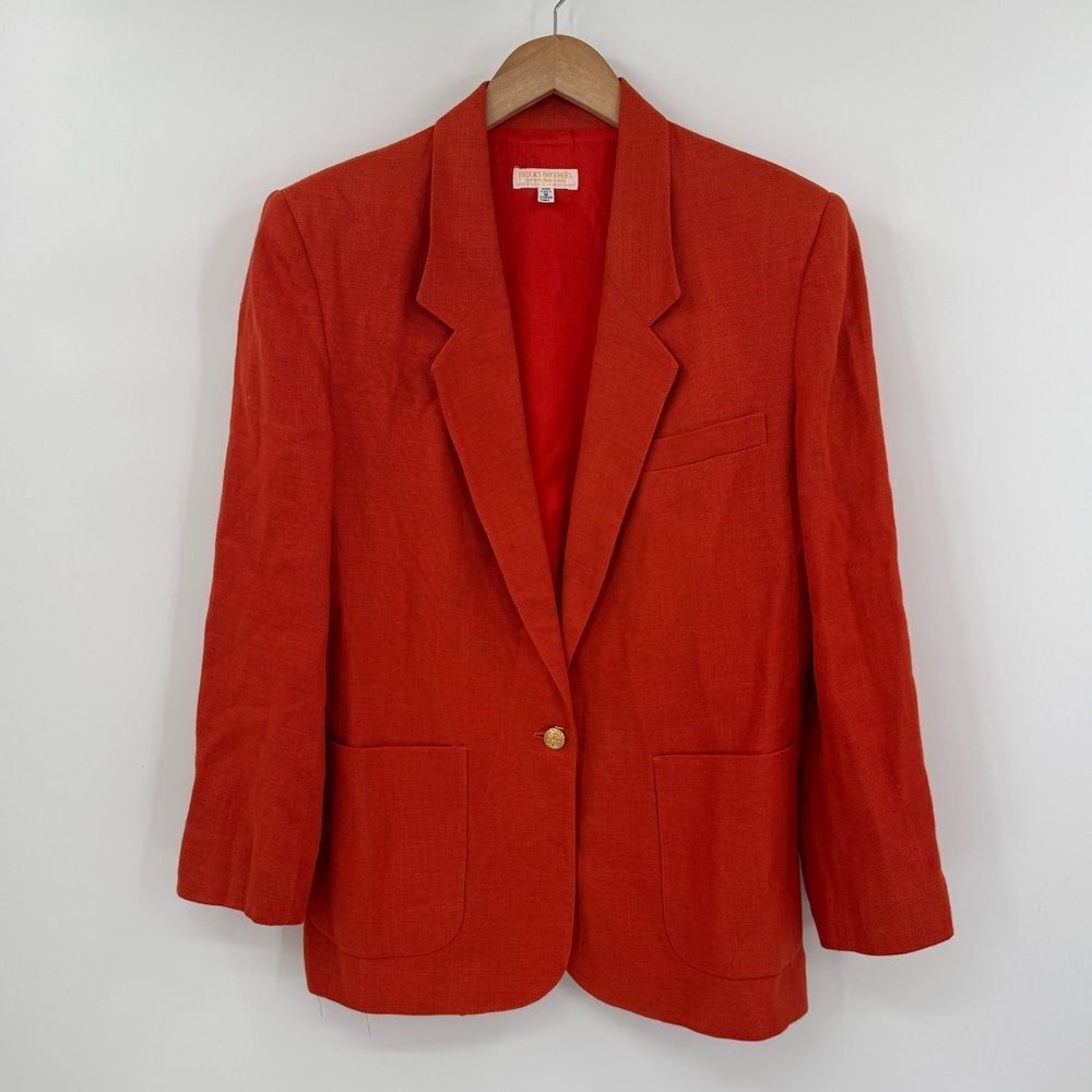 Brooks Brothers Vintage 100% Linen Notched Lapel Blazer Jacket in Red | Size 8